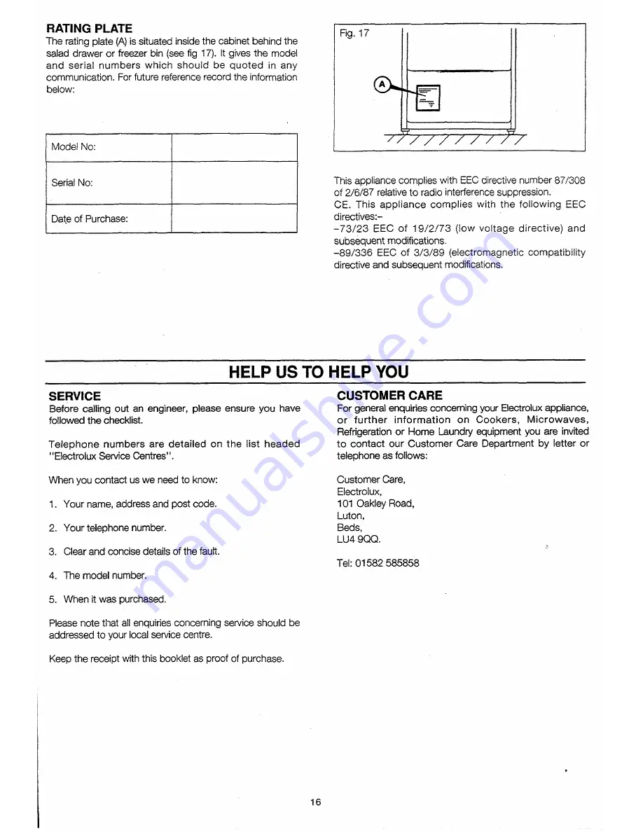 Electrolux ER2346B Installation And Instruction Manual Download Page 17