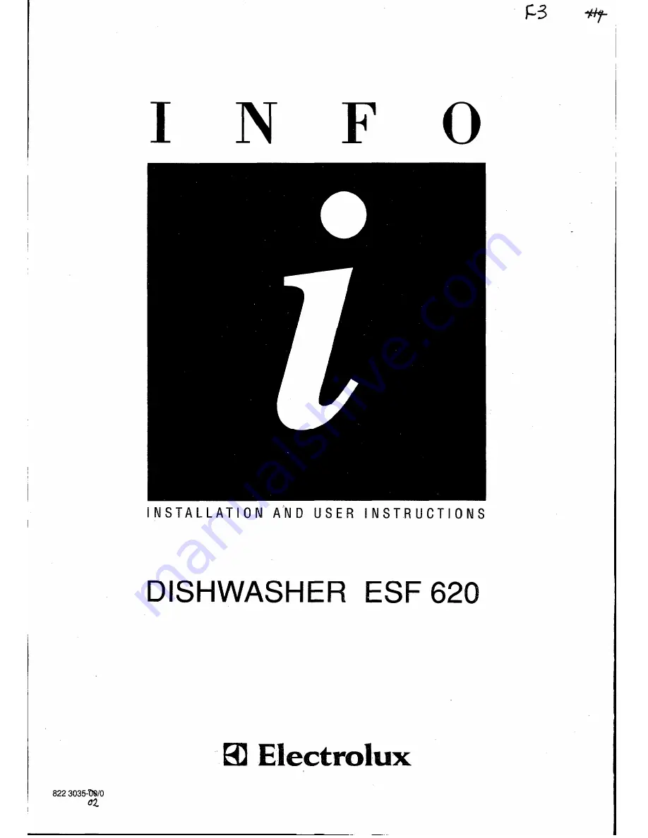 Electrolux ESF 620 Installation And User Instructions Manual Download Page 1