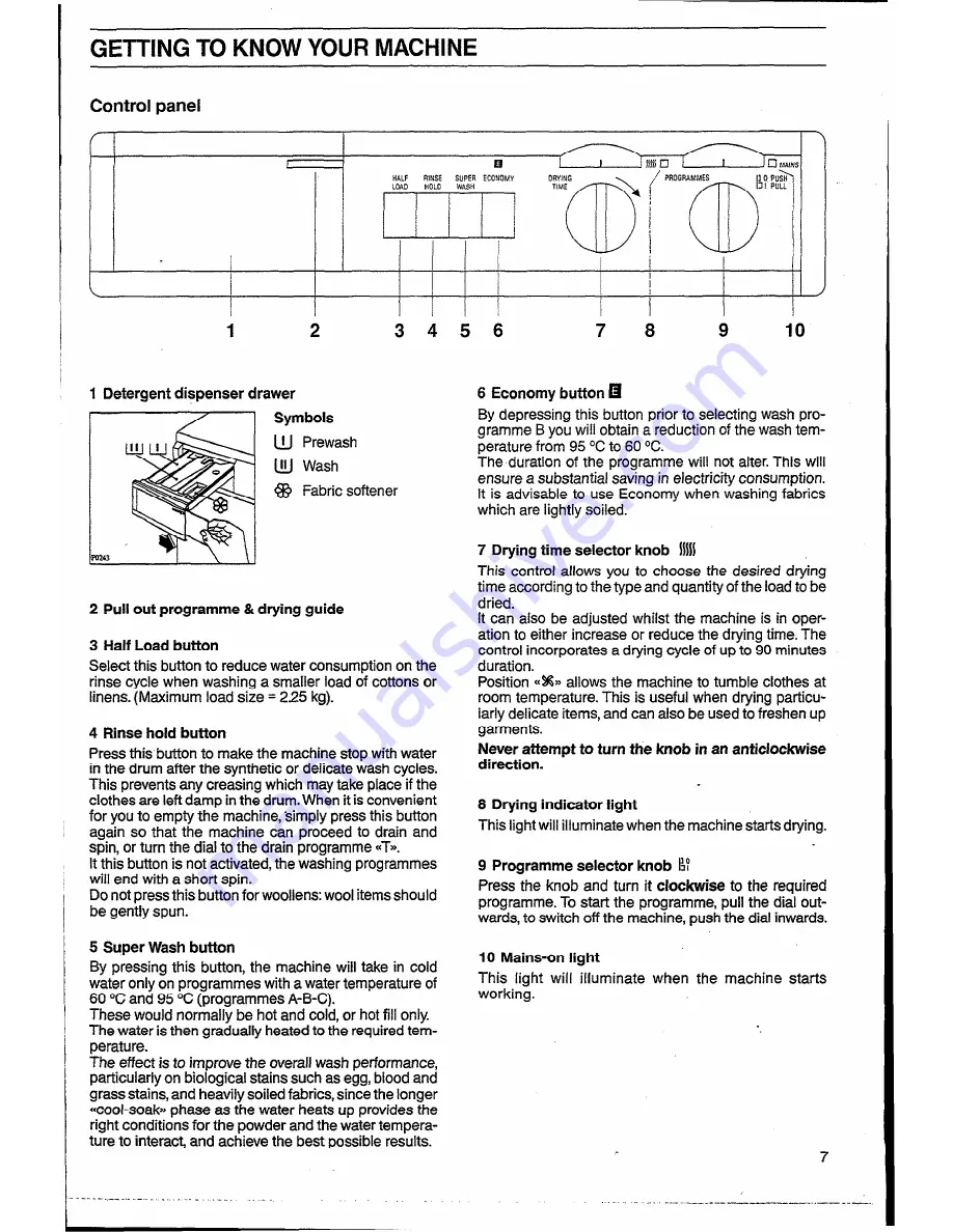 Electrolux EW 1003 W Installation And Instruction Manual Download Page 7