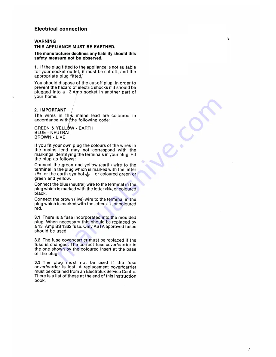 Electrolux EW 1232 W Installation And Instruction Manual Download Page 7