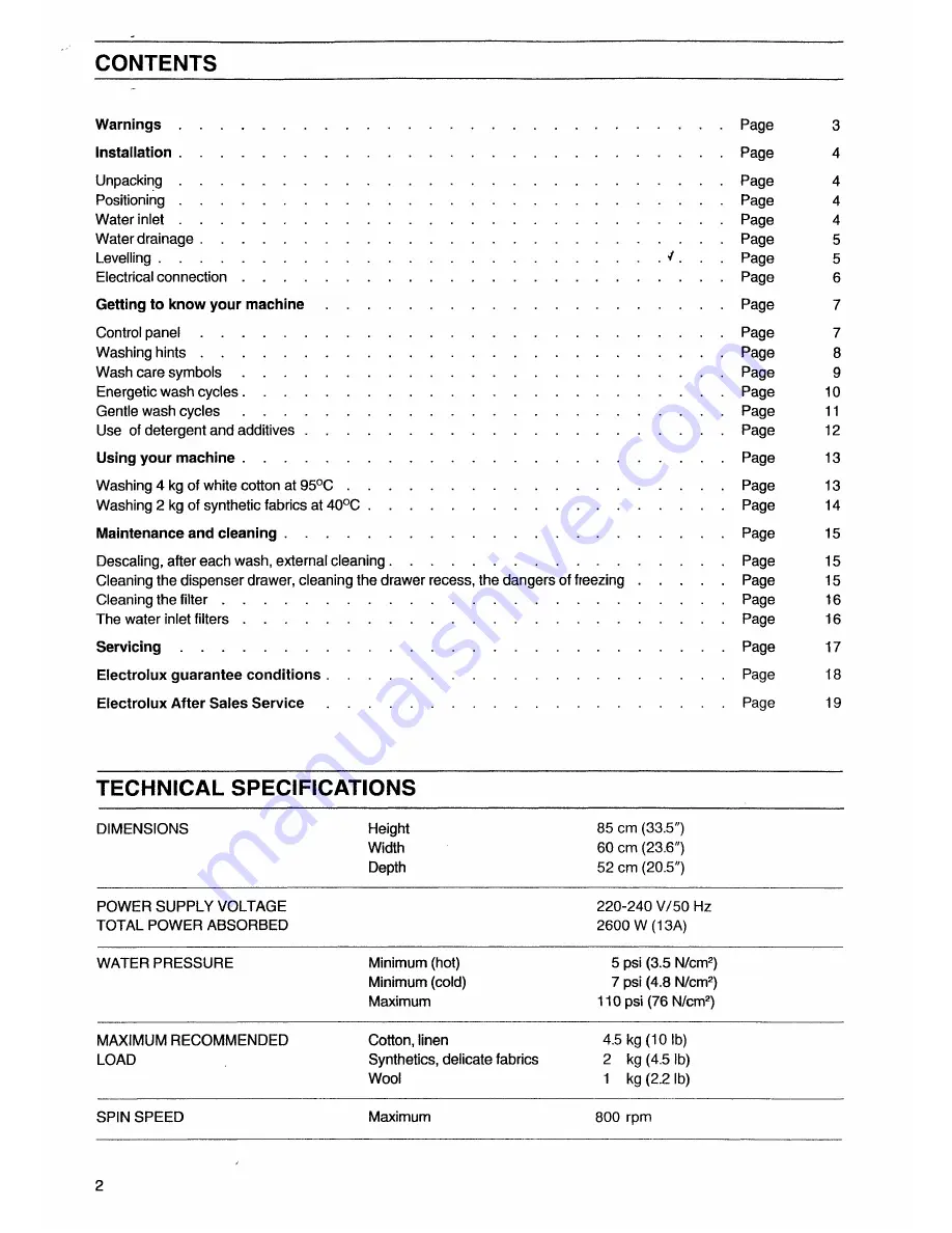 Electrolux EW 800 F Скачать руководство пользователя страница 2