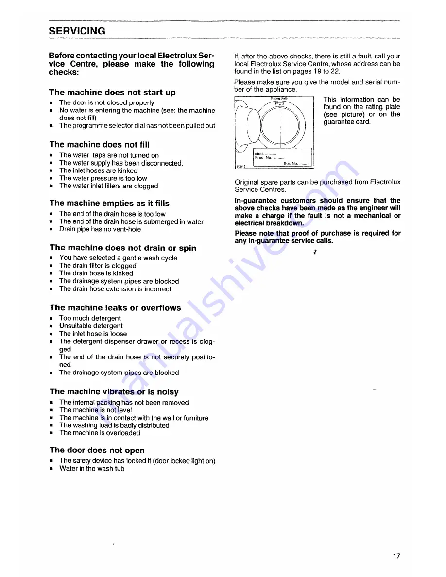 Electrolux EW 800 F Installation And Instruction Manual Download Page 17