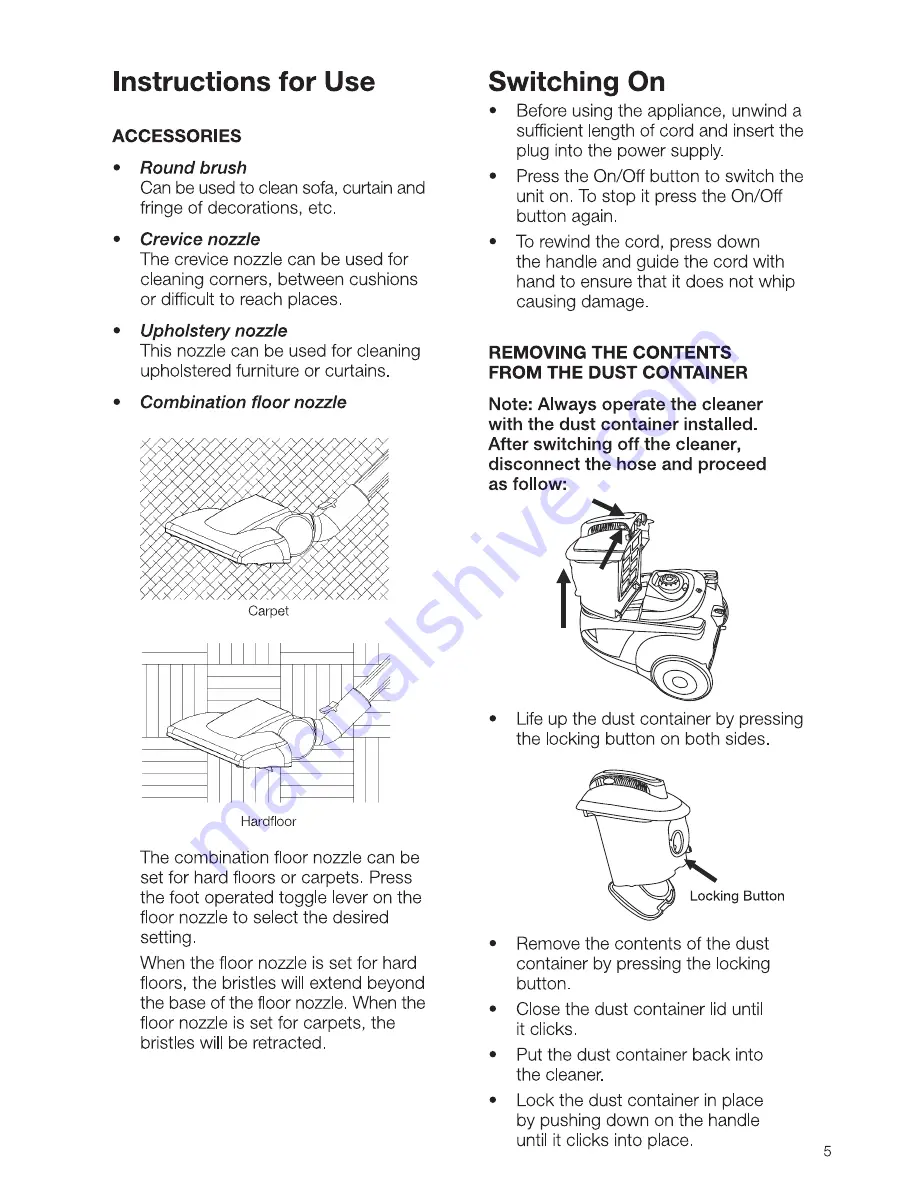 Electrolux LITE 2 Z1850 Owner'S Handbook Manual Download Page 5