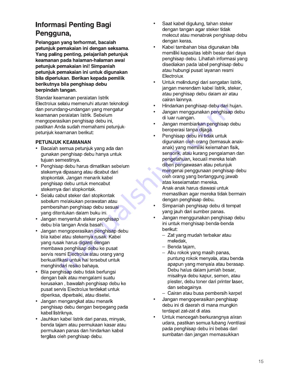 Electrolux LITE 2 Z1850 Owner'S Handbook Manual Download Page 15