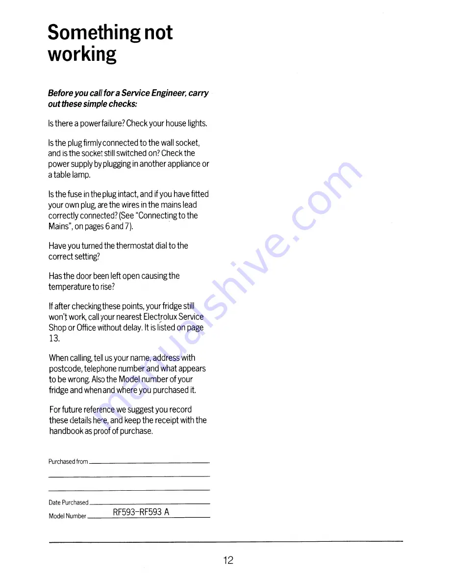 Electrolux RF593 User Handbook Manual Download Page 12