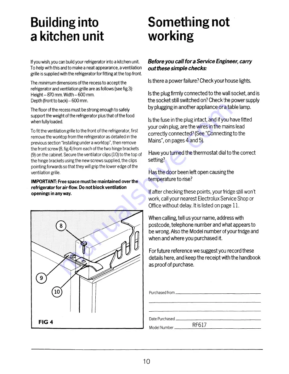 Electrolux RF617 User Handbook Manual Download Page 10