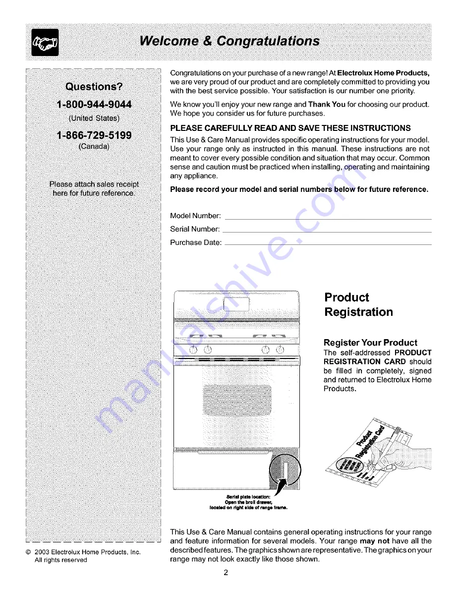 Electrolux TGF336ASD Use & Care Manual Download Page 2