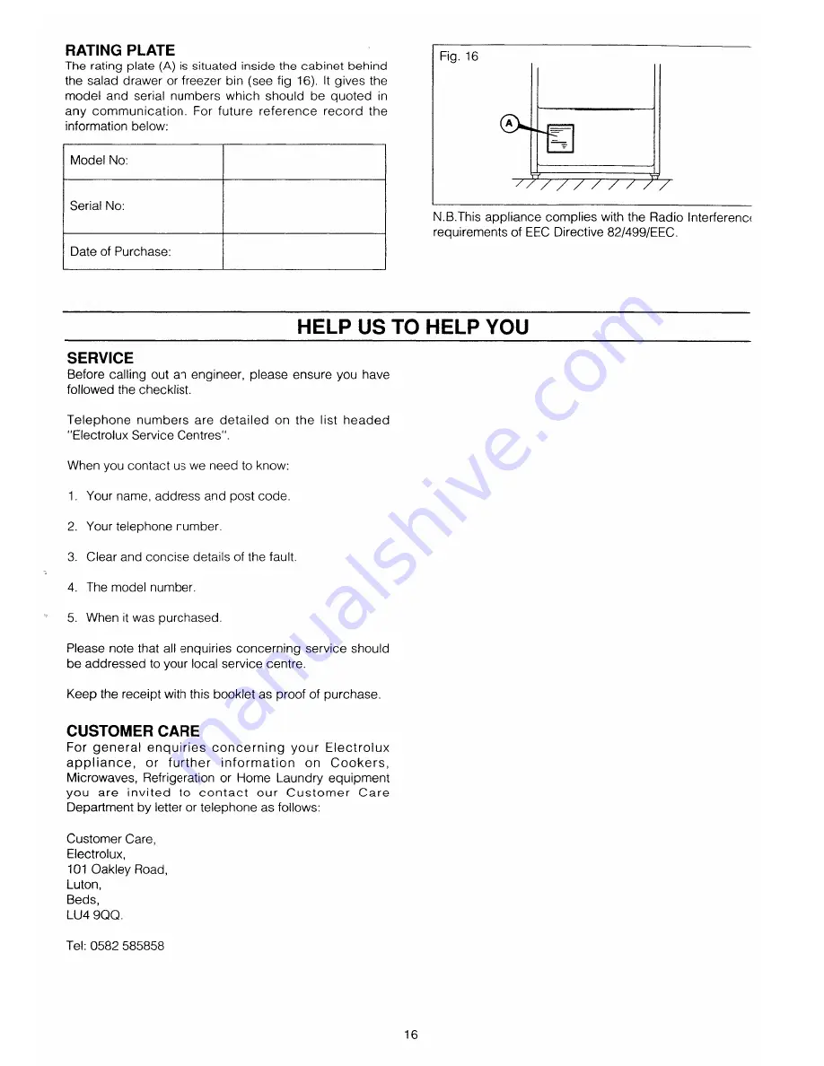 Electrolux TR1059 Instruction Booklet Download Page 18