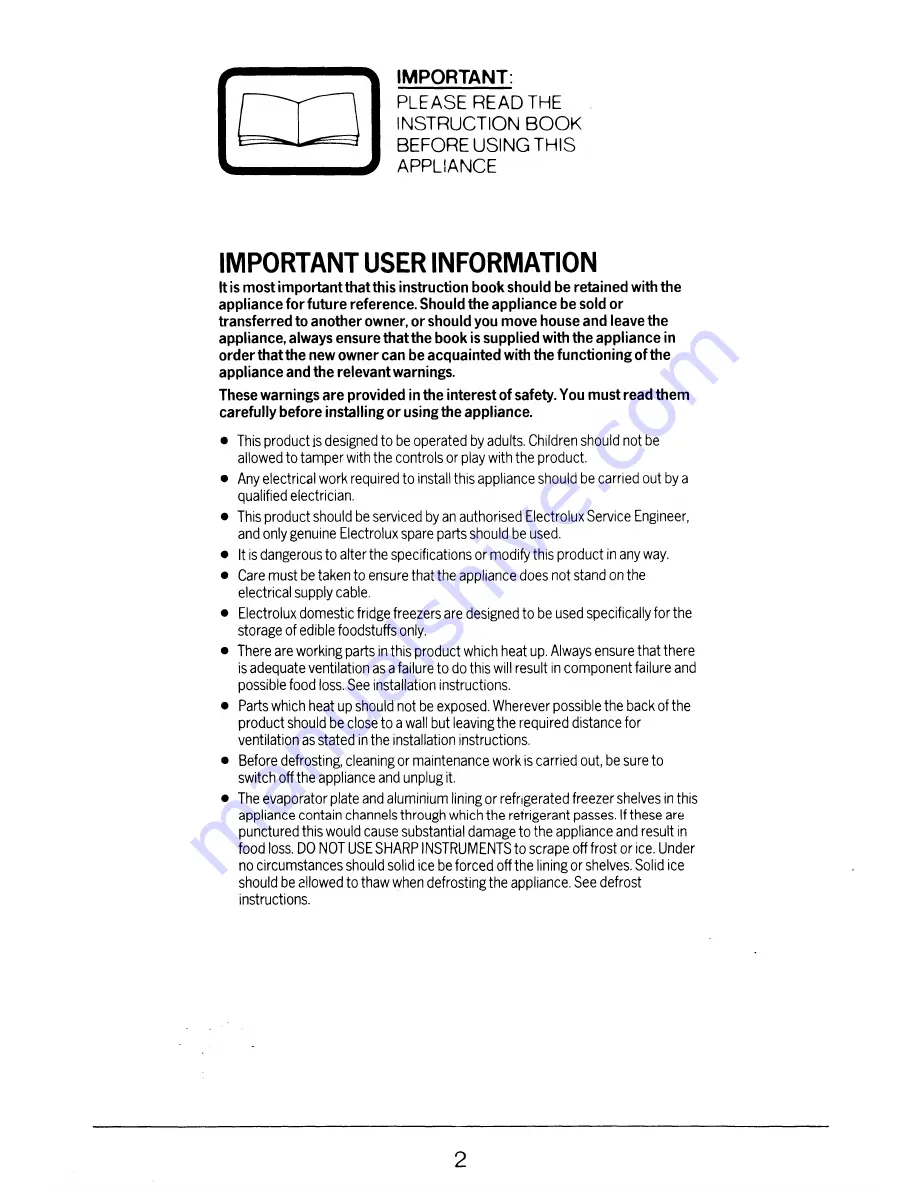 Electrolux TR641 User Handbook Manual Download Page 2