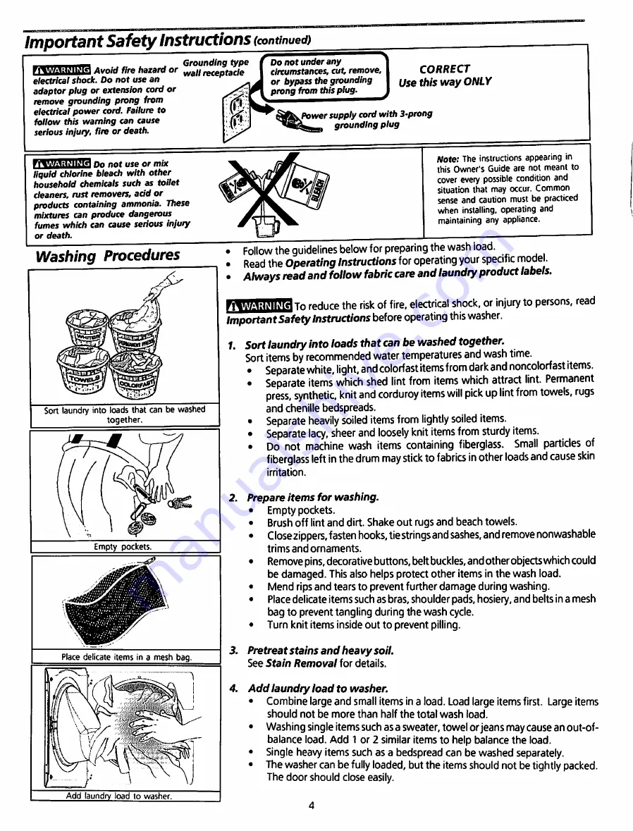 Electrolux Tumble action washer Use & Care Manual Download Page 4