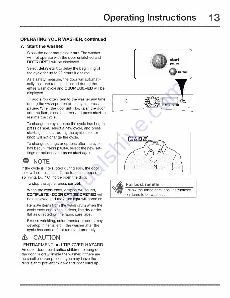 Electrolux Wave-Touch EWFLS70JIW0 Use & Care Manual Download Page 13