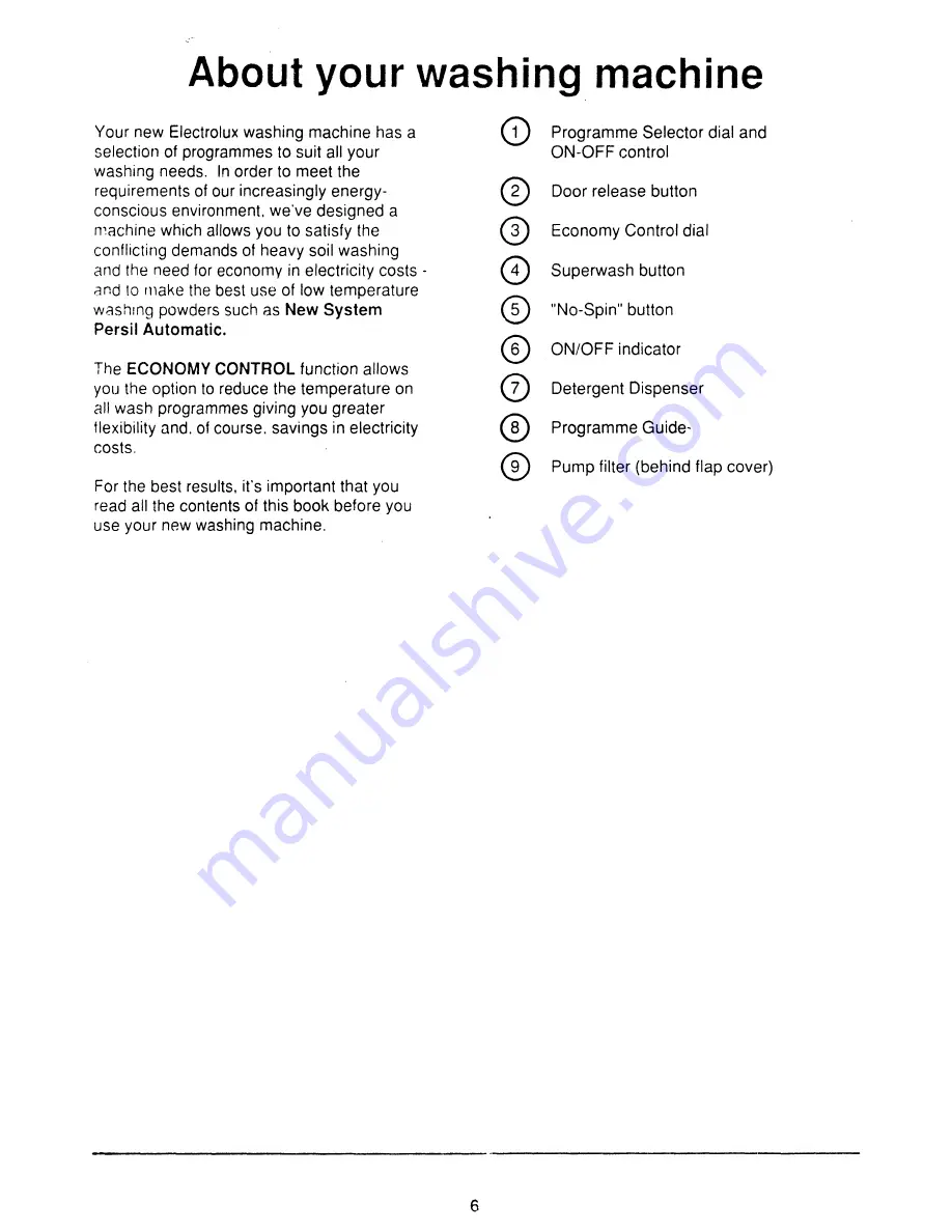 Electrolux WH1018 User Handbook Manual Download Page 6