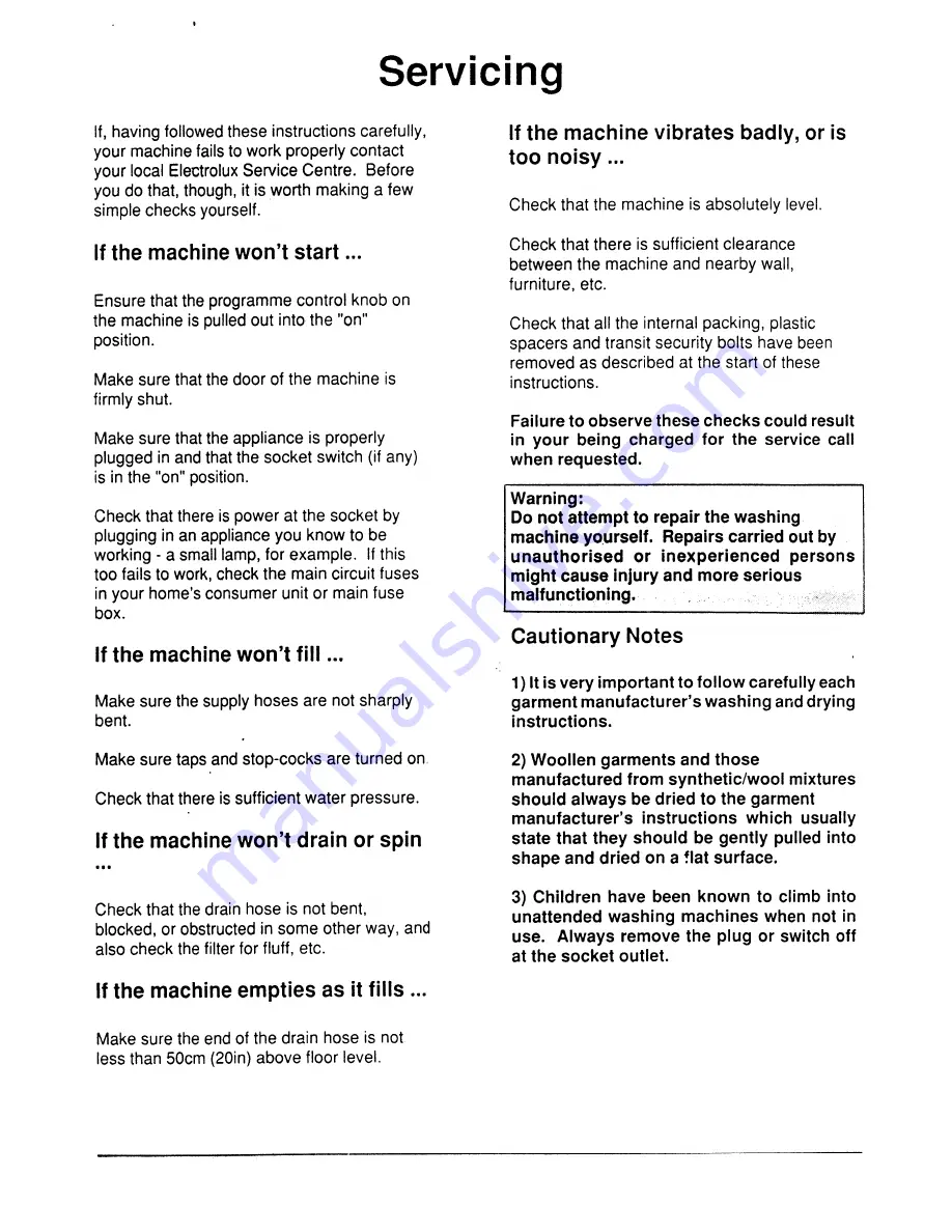 Electrolux WH1018 User Handbook Manual Download Page 24