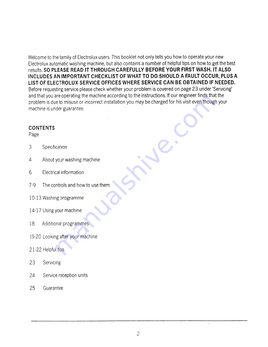 Electrolux WH1025 User Handbook Manual Download Page 3