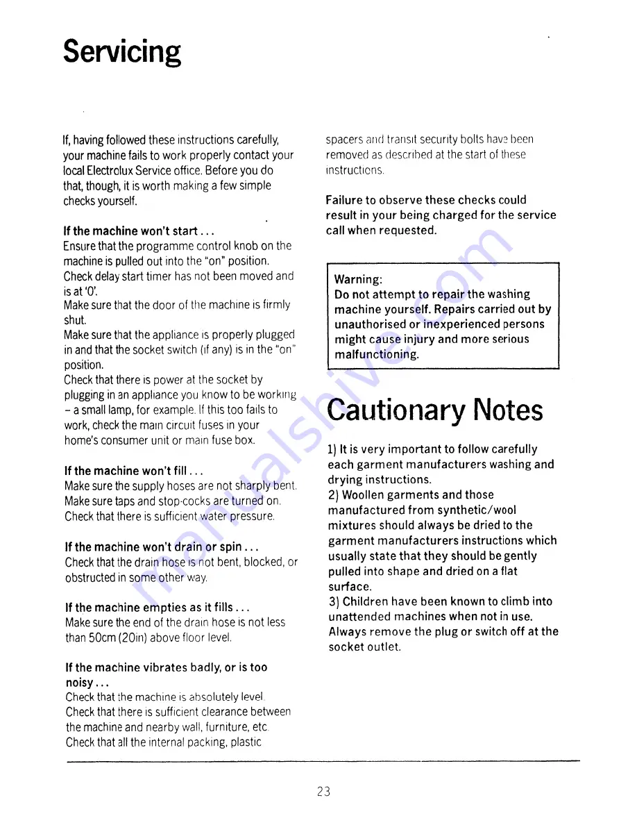 Electrolux WH1025 User Handbook Manual Download Page 24