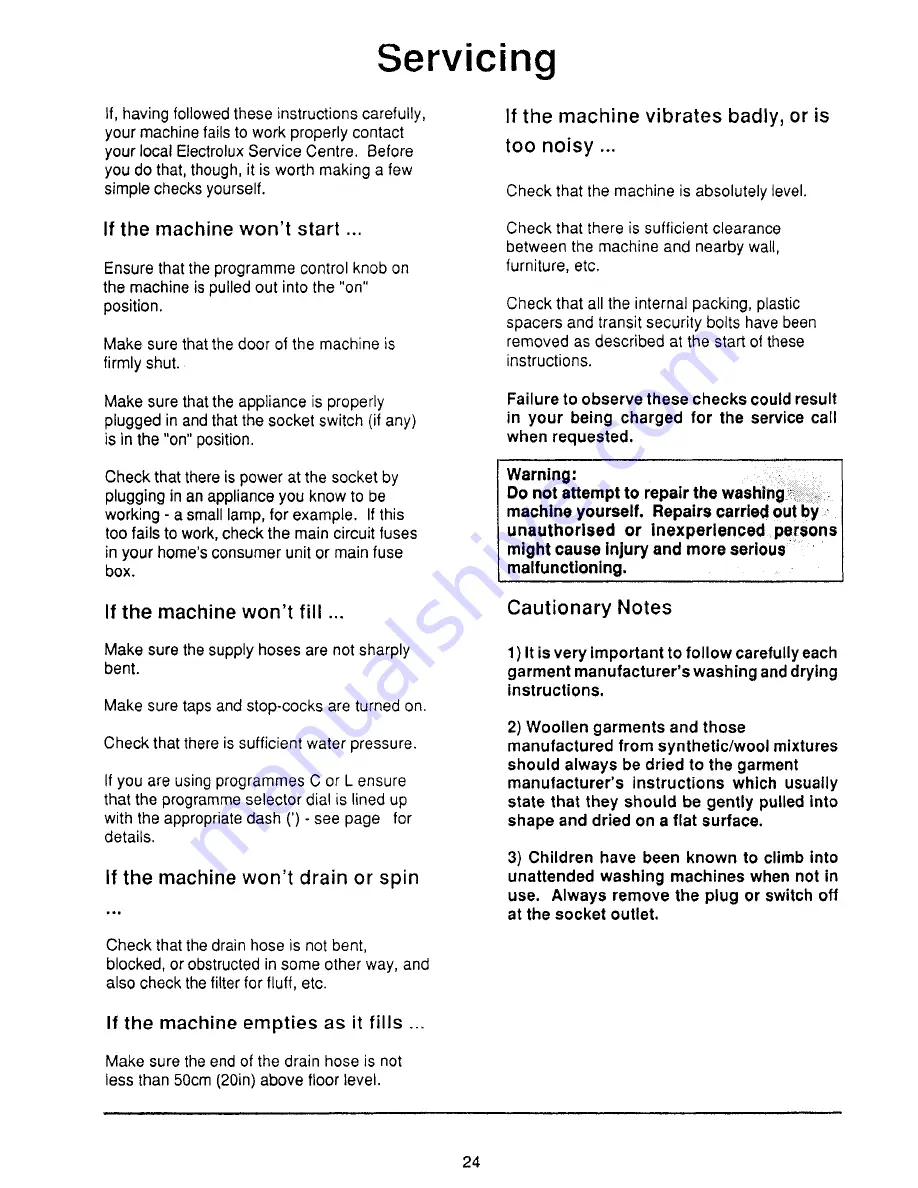 Electrolux WH838 User Handbook Manual Download Page 25