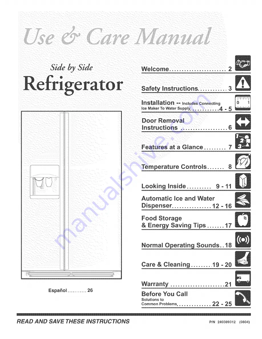 Electrolux WRS23MF5ASF Use & Care Manual Download Page 1