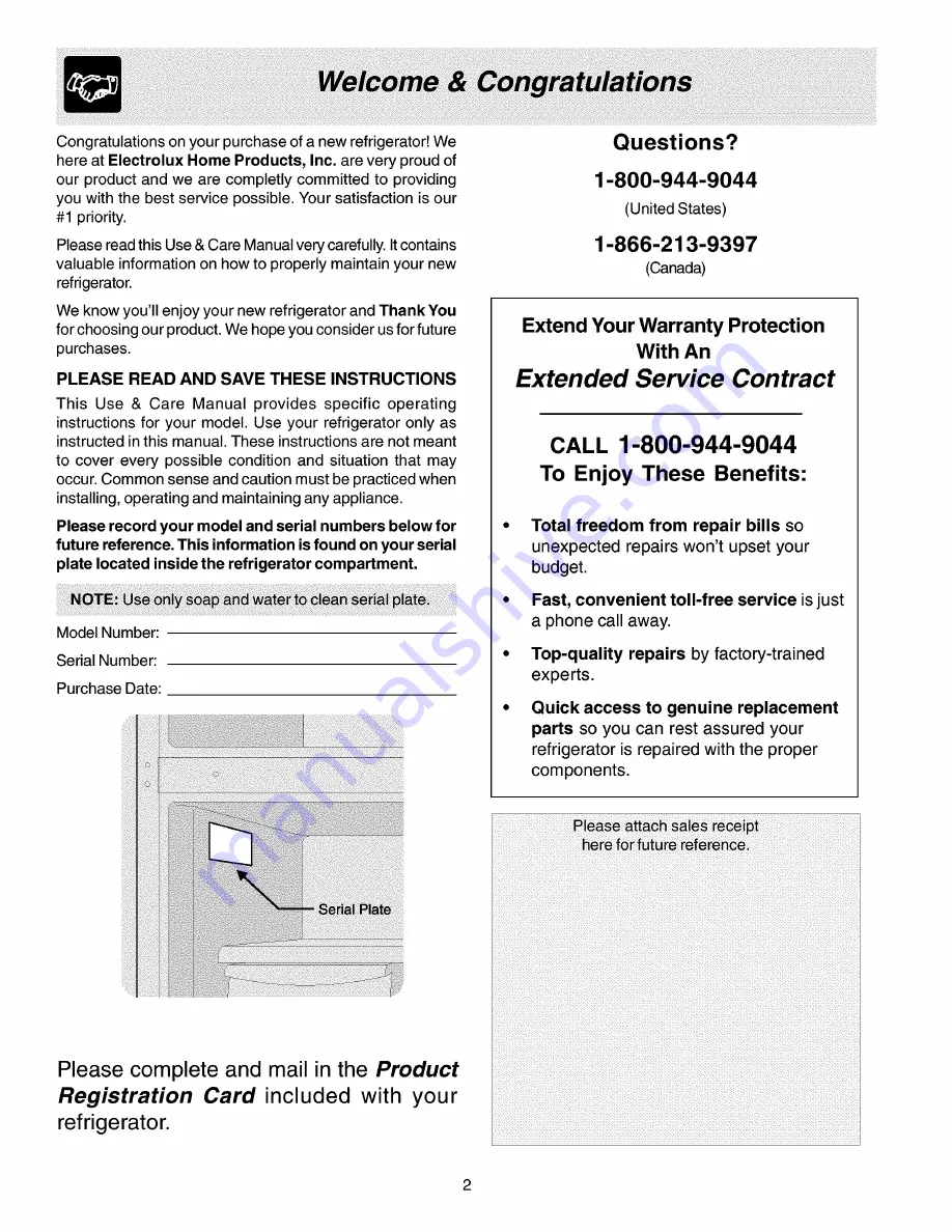 Electrolux WRT15GA2AQ1 Use & Care Manual Download Page 2