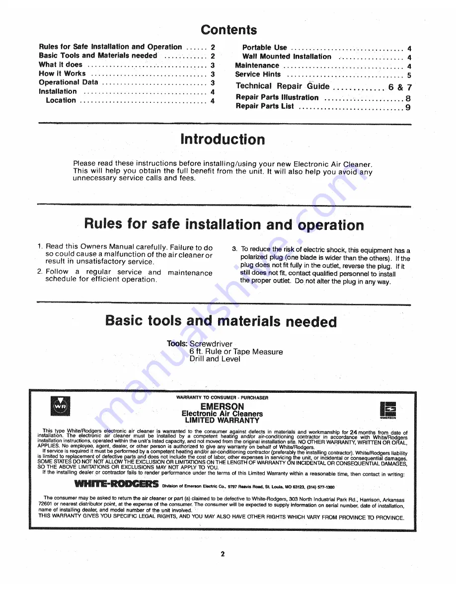 Emerson 20X12A-41001 Owner'S Manual Download Page 2