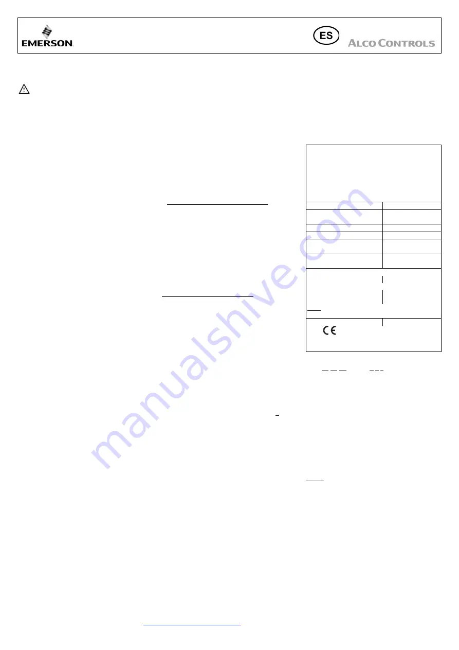 Emerson Alco Controls TS1 Series Operating Instructions Manual Download Page 4