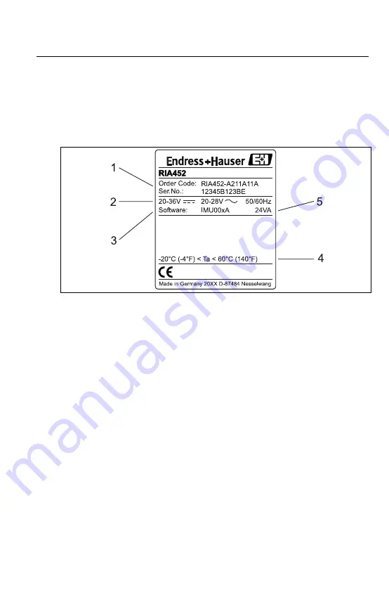 Endress+Hauser RIA452 Operating Instructions Manual Download Page 7