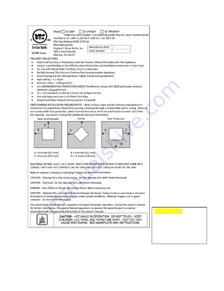 England's Stove Works 25-CBEP Installation & Operation Manual Download Page 48