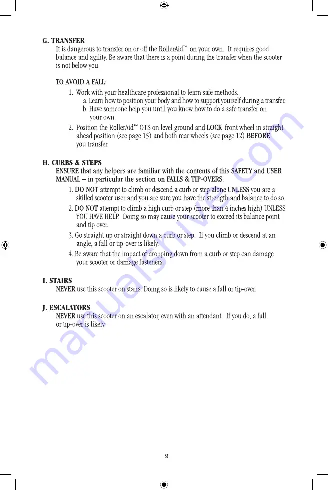 Enhanced Mobility Systems RollerAid FFOTS Safety Instructions & Operator'S Manual Download Page 9