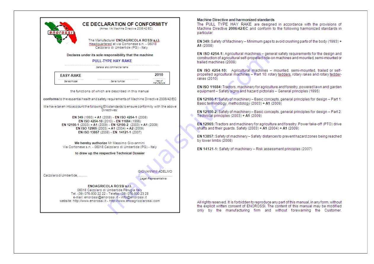 enorossi EASY RAKE 10 User And Maintenance Manual Download Page 2