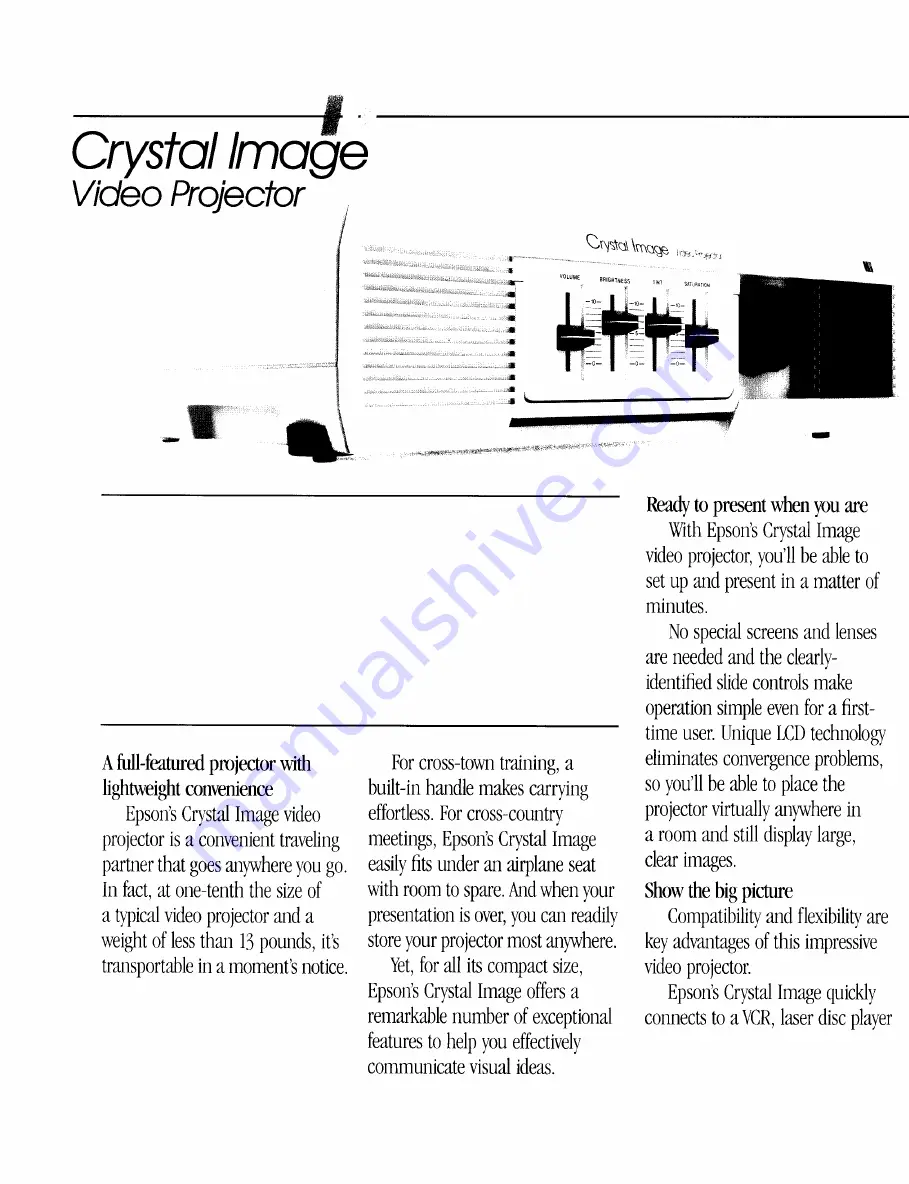 Epson Crystal Image Video Projector Specifications Download Page 2