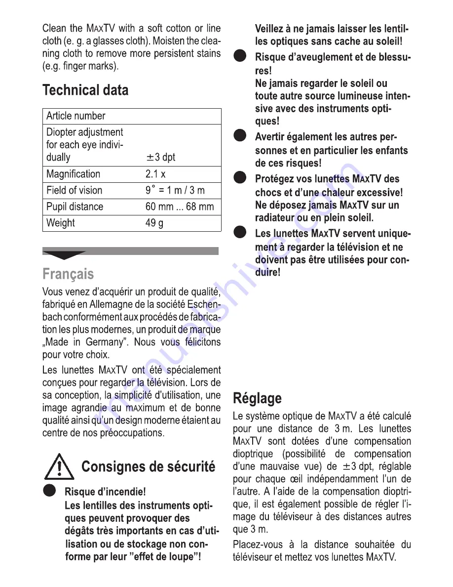 Eschenbach MaxTV User Manual Download Page 7