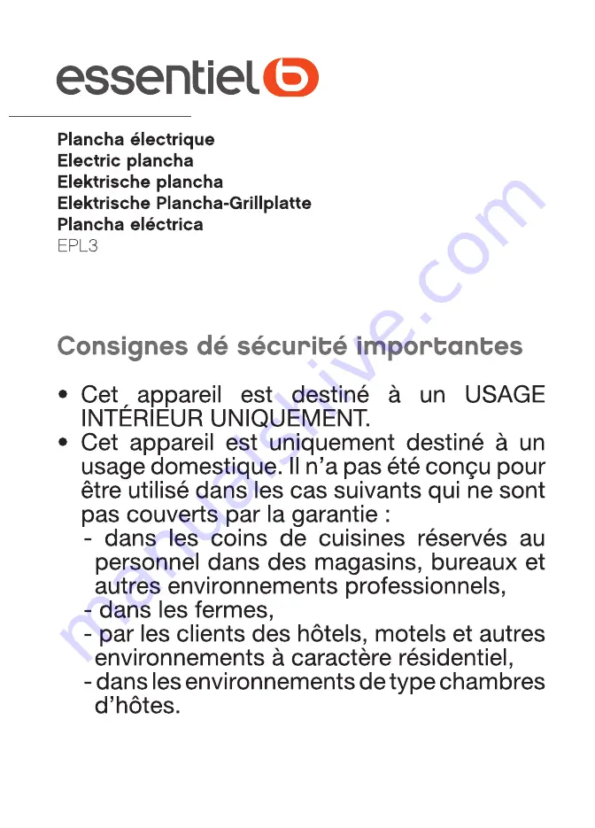 essentiel b EPL3 Instruction Manual Download Page 1