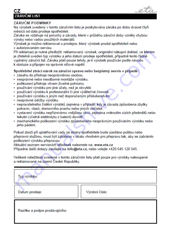 eta 0028 96000 Instructions For Use Manual Download Page 28