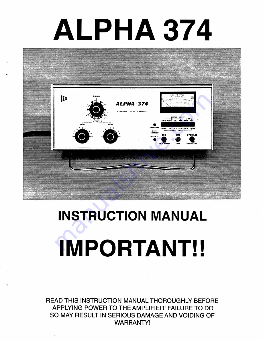 ETO alpha 374 Instruction Manual Download Page 1