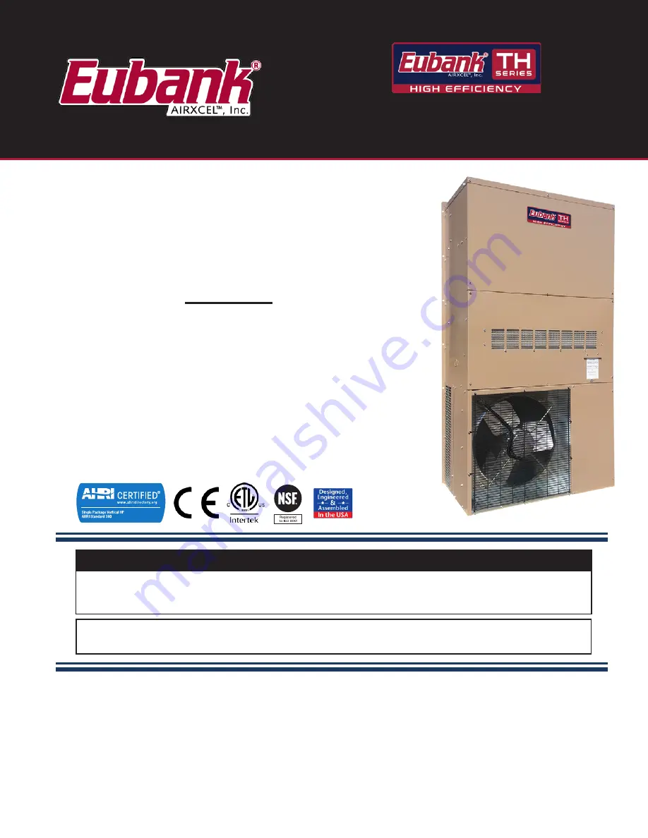 Eubank TH Series Installation & Operation Manual Download Page 1