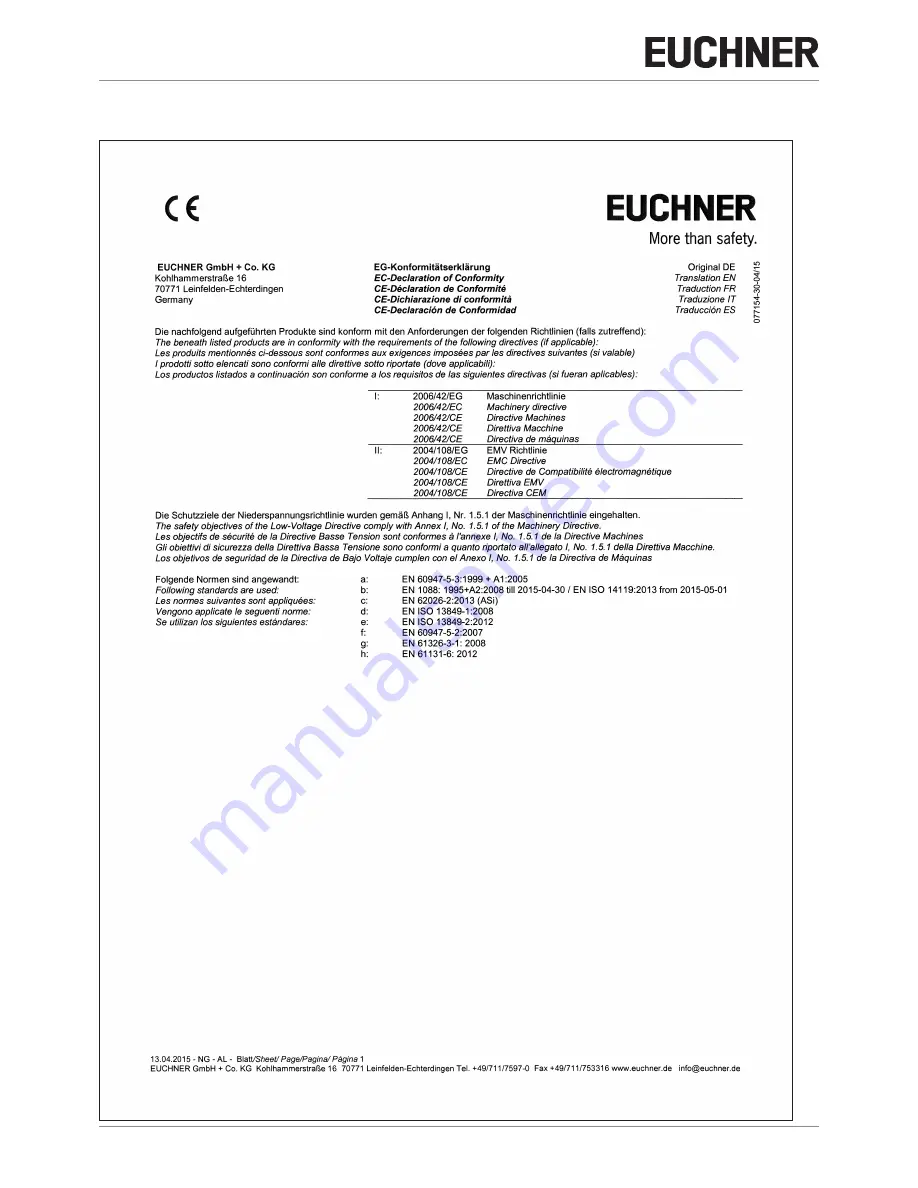 EUCHNER CES-A-ABA-01 Operating Instructions Manual Download Page 36