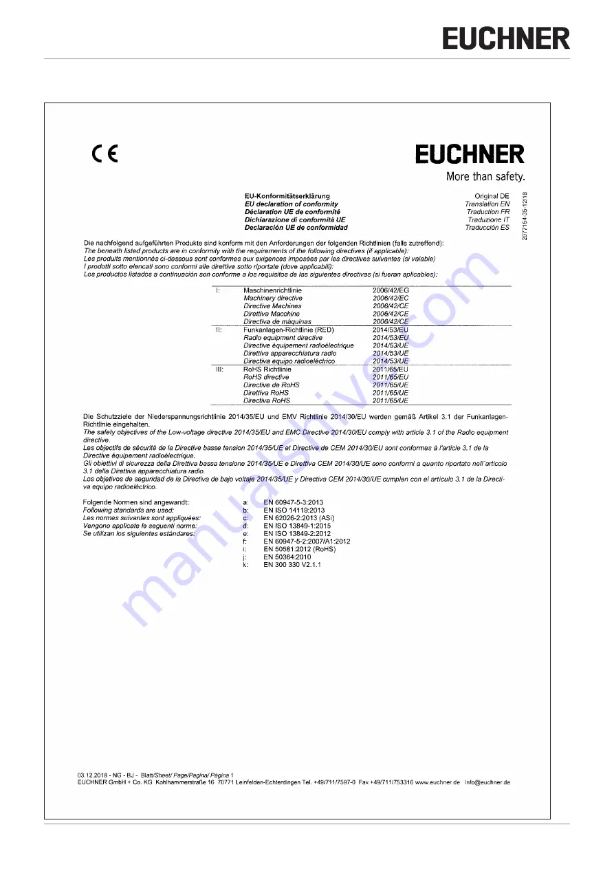 EUCHNER CES-A-UBA-01 Operating Instructions Manual Download Page 34