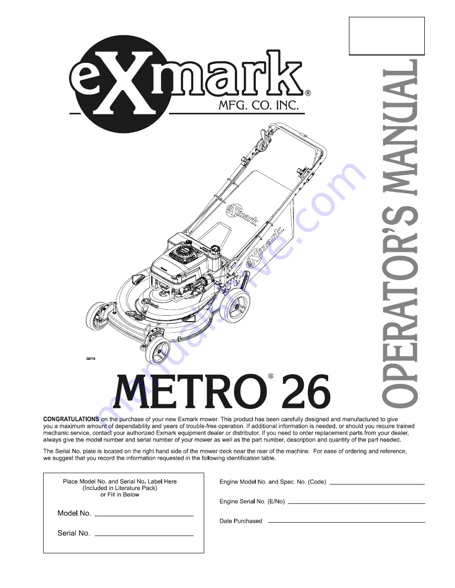 Exmark Metro 26 Operator'S Manual Download Page 1