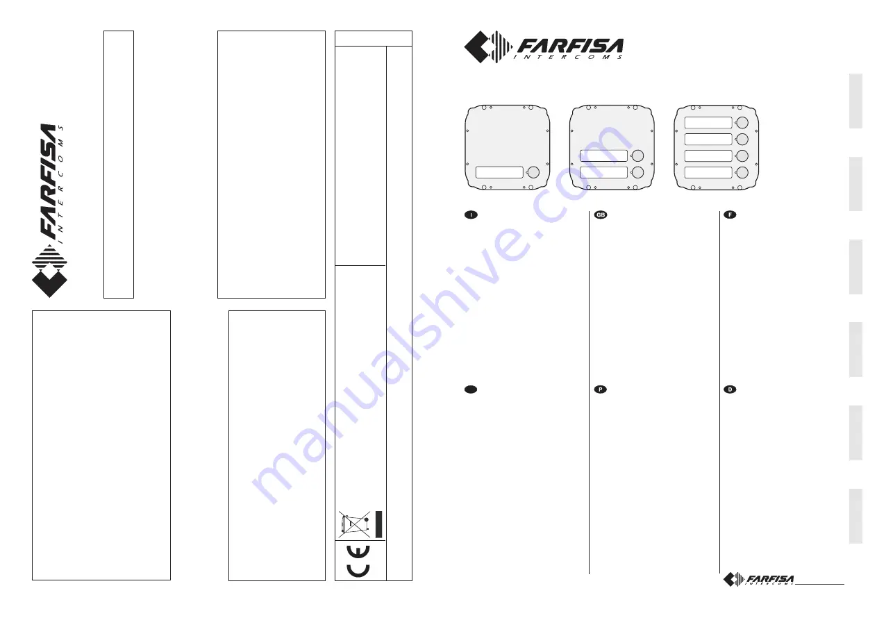 FARFISA INTERCOMS CD2131MAS Скачать руководство пользователя страница 1