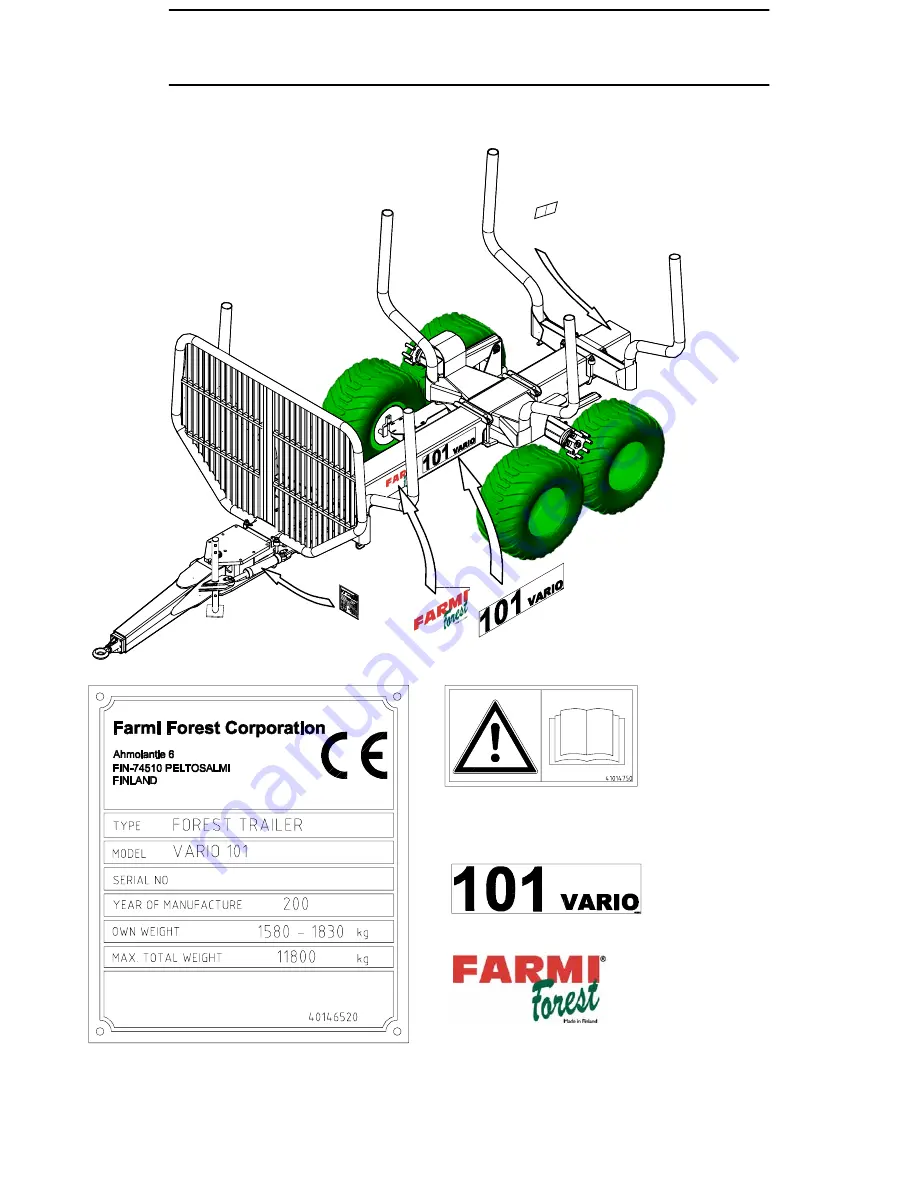 Farmi Forest Corporation VARIO 101 Operating, Maintenance And Spare Parts Manual Download Page 10