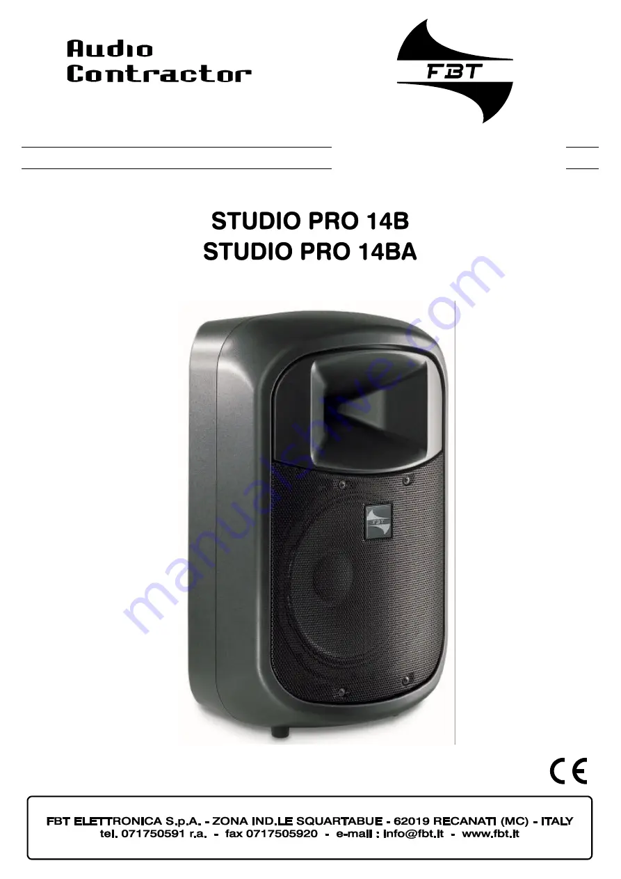 Fbt STUDIO PRO 14B Quick Start Manual Download Page 1