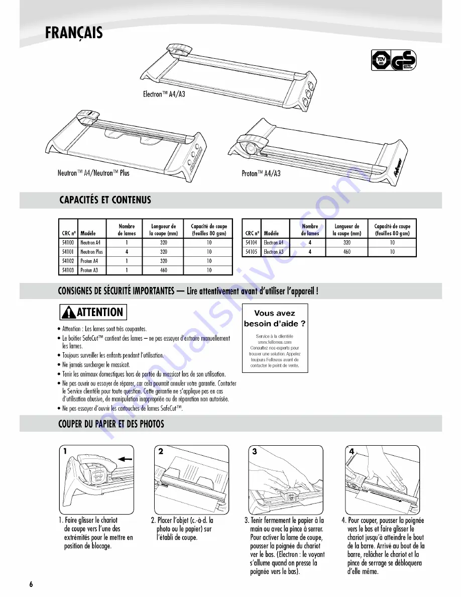 Fellowes SafeCut Electron Instructions Manual Download Page 5