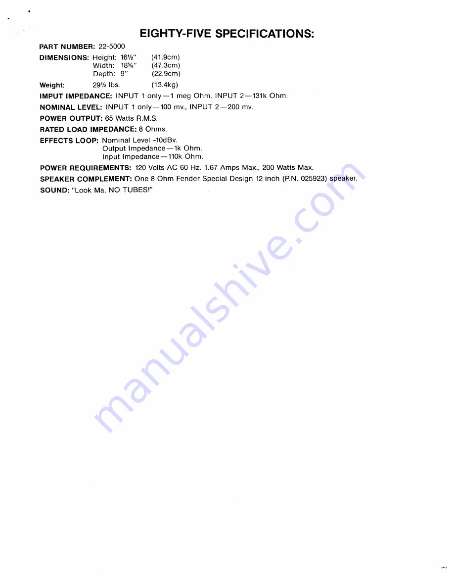 Fender EIGHTY-FIVE Owner'S Manual Download Page 6