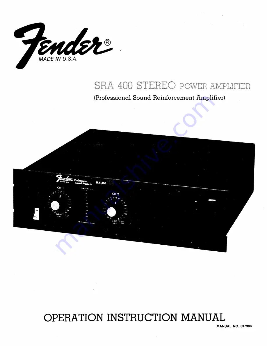 Fender SRA 400 Operating Instructions Manual Download Page 1