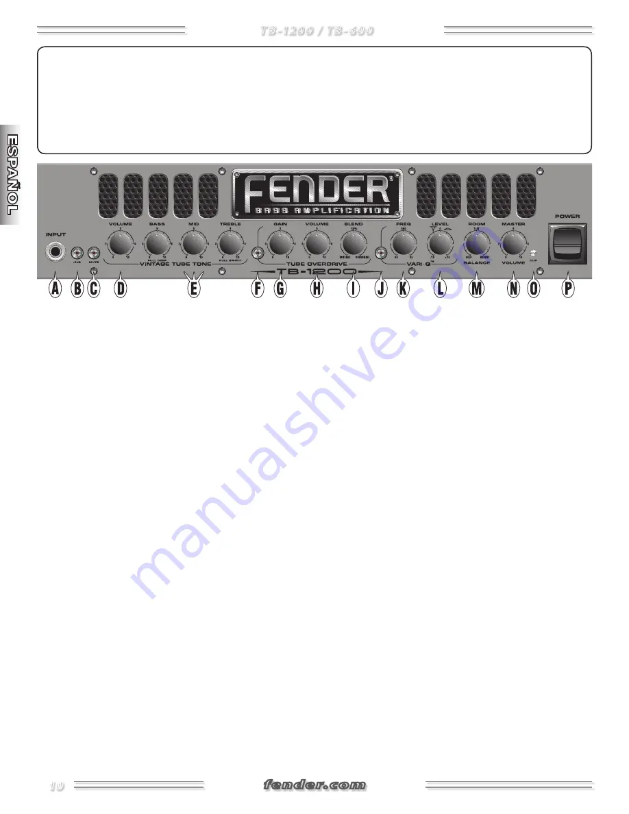 Fender TB-1200 Owner'S Manual Download Page 10