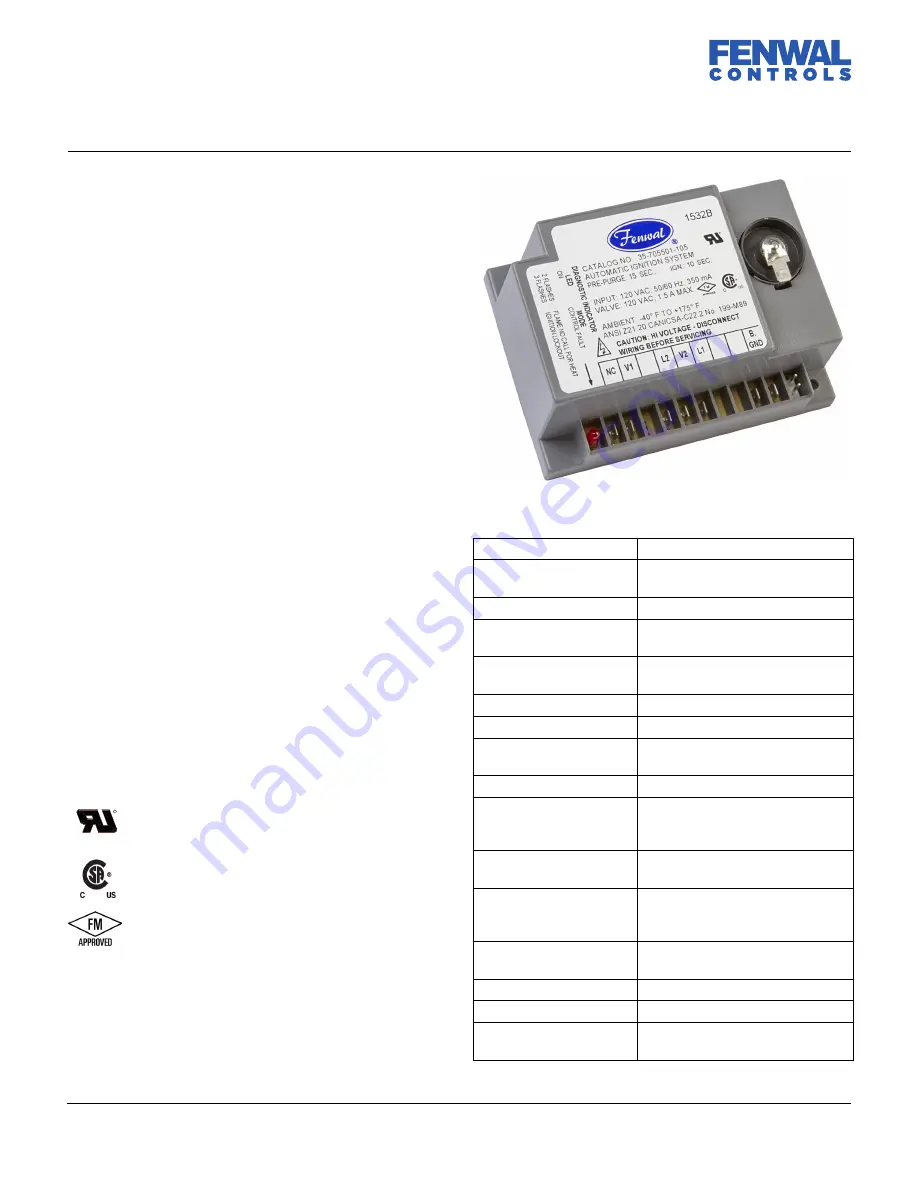 Fenwal Controls 35-70 Series Quick Start Manual Download Page 1