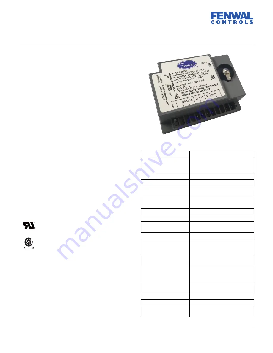 Fenwal Controls Series 35-703 Manual Download Page 1