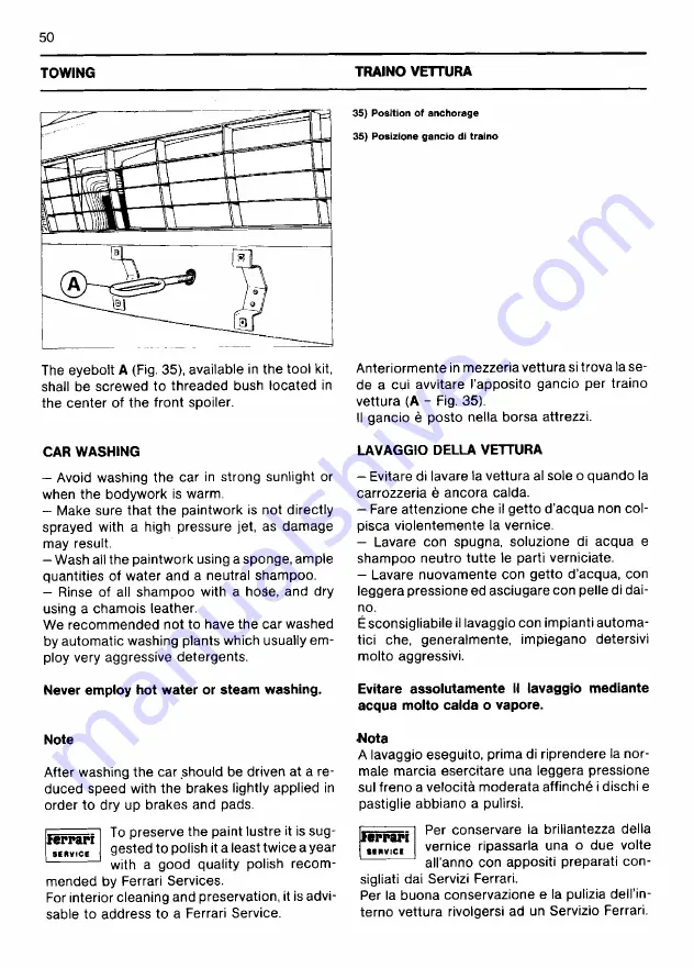 Ferrari 1985 testarossa Owner'S Manual Download Page 50