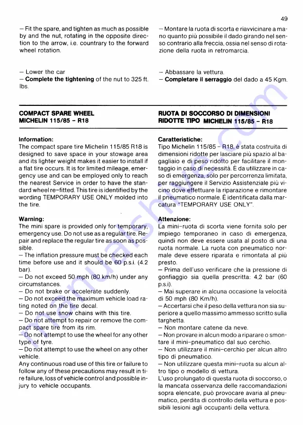 Ferrari 1987 Testarossa Owner'S Manual Download Page 48