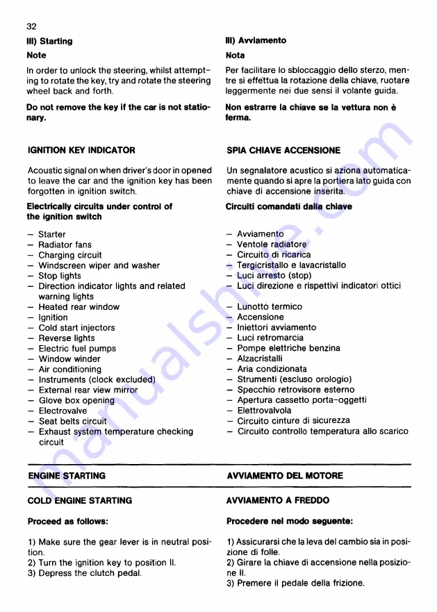 Ferrari 1991 Testarossa Owner'S Manual Download Page 32