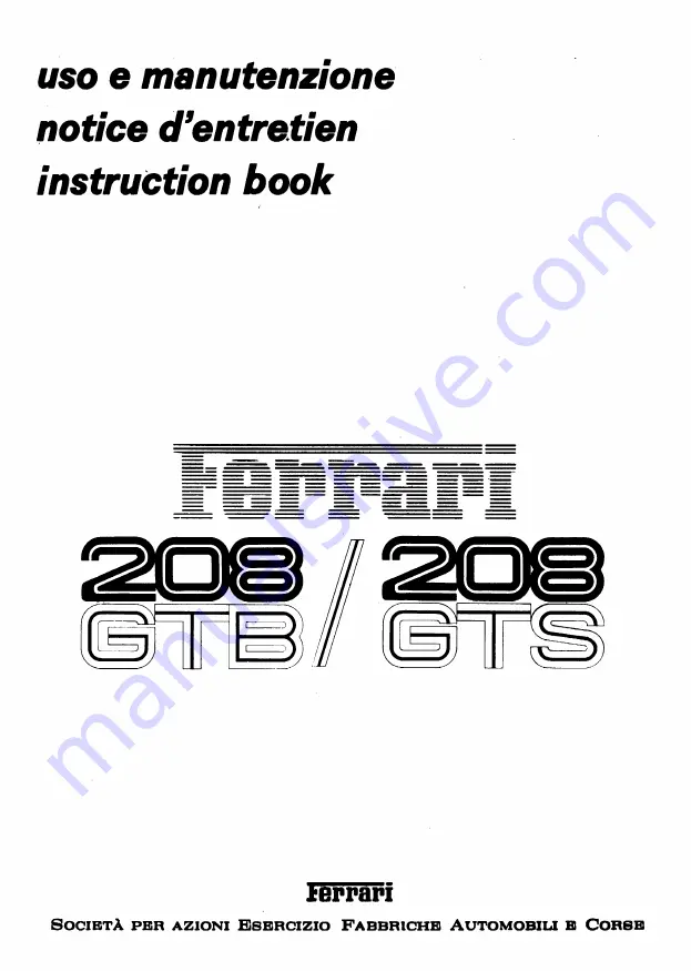 Ferrari 208 GTB Instruction Book Download Page 2